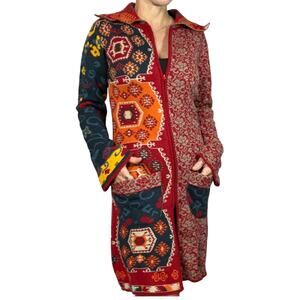 Paparazzi Size Small Long Zip Cardigan Sweater Icelandic BOHO Patchwork Coat